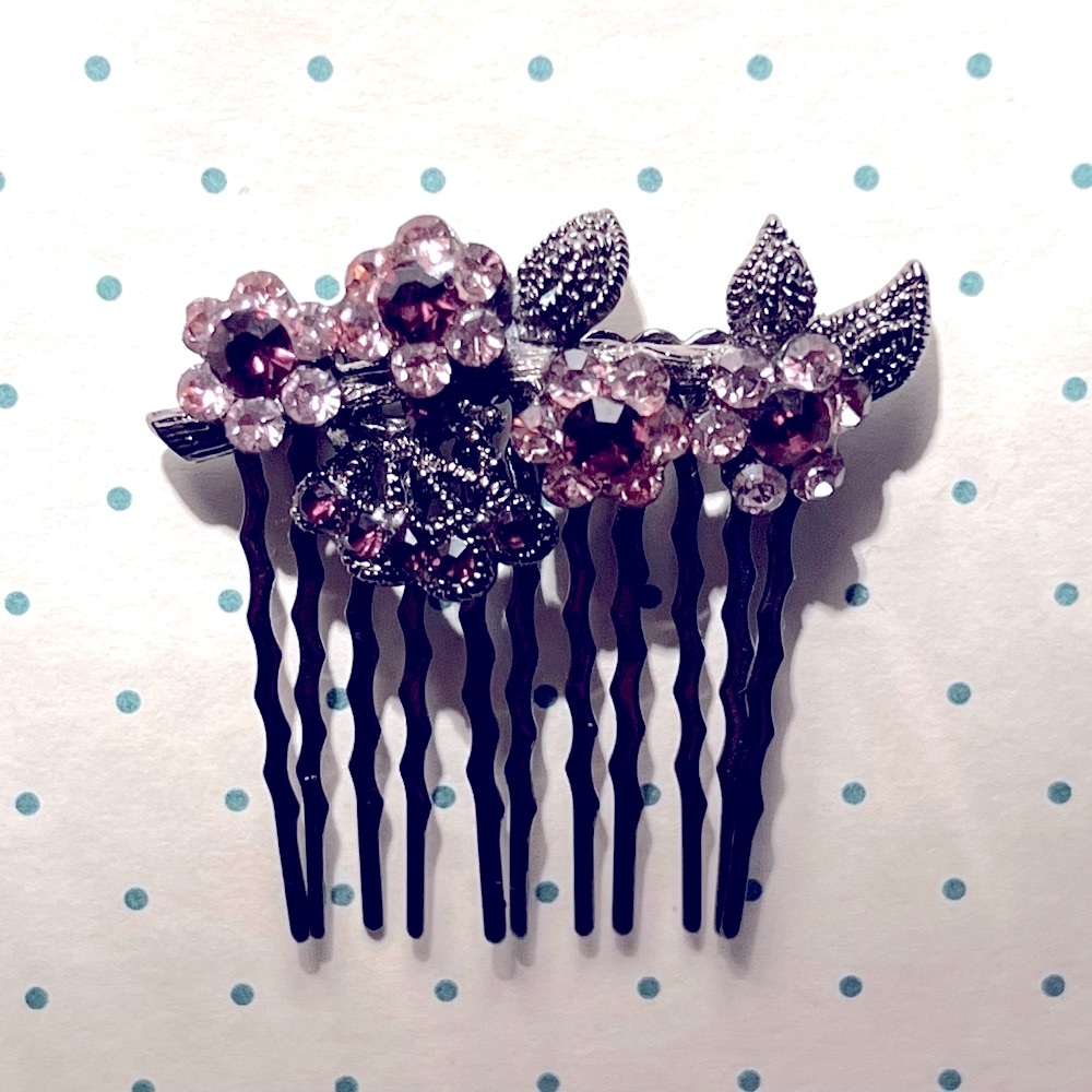 Vintage Pink & Purple Rhinestone Hair Comb